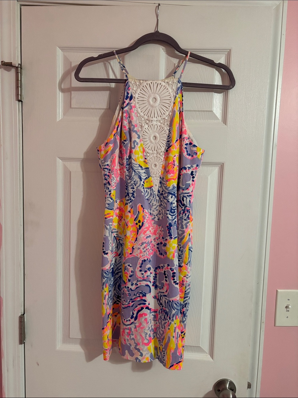 Lilly Pulitzer Multicolor Floral Halter Dress with Crochet Neckline